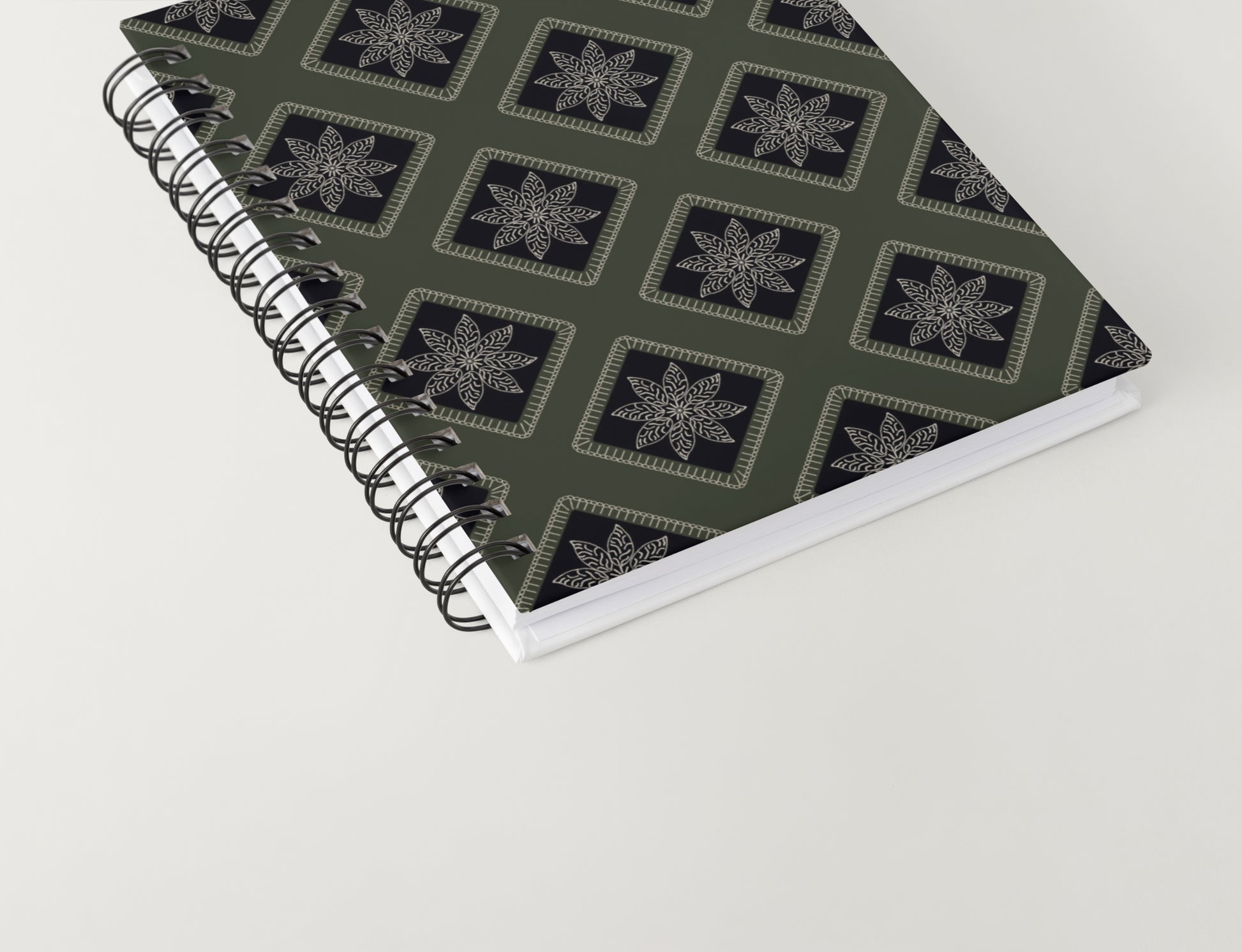 Olive Noir Embroidery Floral Granny Squares Print