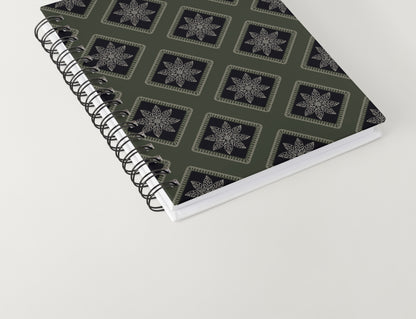 Olive Noir Embroidery Floral Granny Squares Print