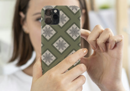 Olive Taupe Embroidery Floral Granny Squares Print