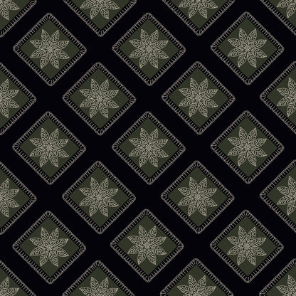 Olive Twilight  Floral Granny Squares Seamless Print