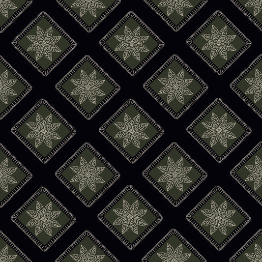 Olive Twilight  Floral Granny Squares Seamless Print