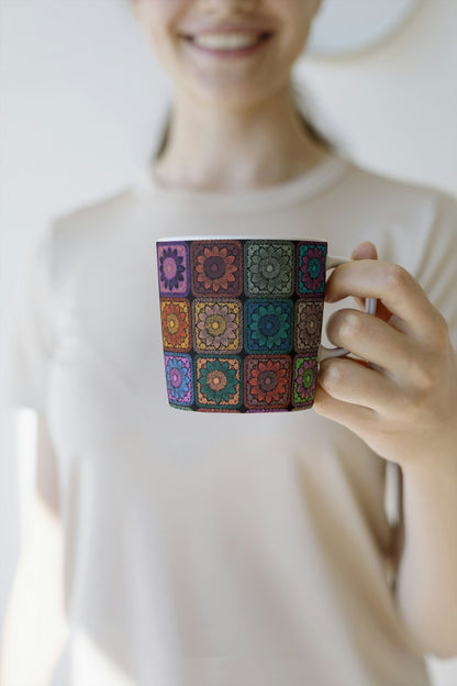Prismatic Noir Sunflowers Floral Granny Squares Seamless Print 