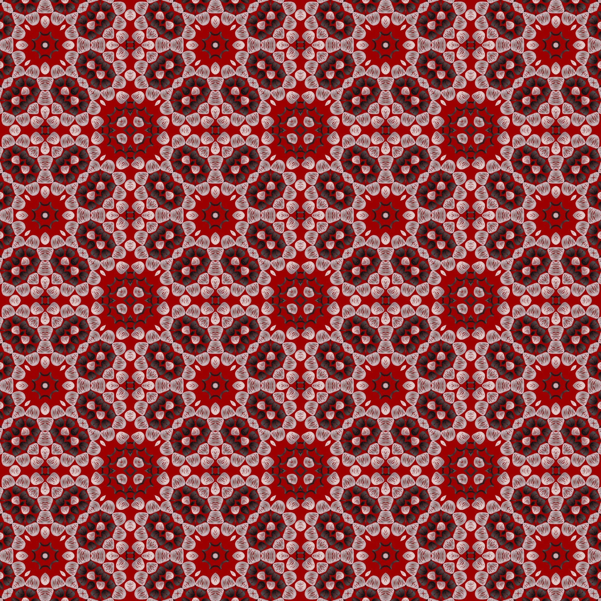 Red Ebony Lace Floral  Granny Squares Seamless Print
