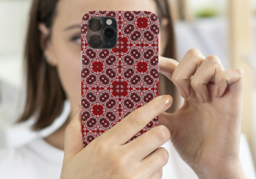 Red Ebony Lace Floral  Granny Squares Seamless Print
