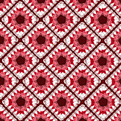 Ivory Red Floral Lattice