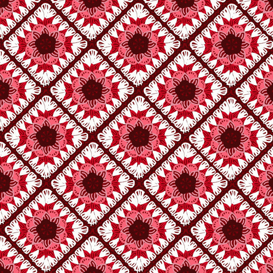 Ivory Red Floral Lattice