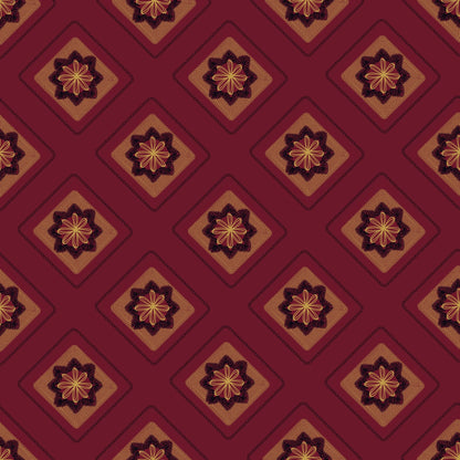 Regal Maroon Embroidery Floral Granny Squares Print