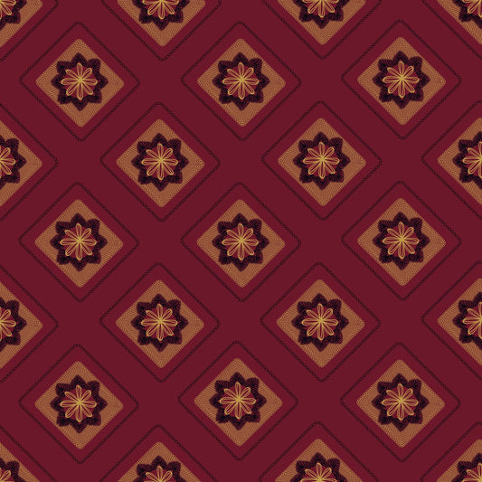 Regal Maroon Embroidery Floral Granny Squares Print