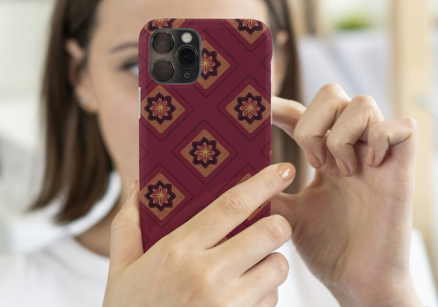 Regal Maroon Embroidery Floral Granny Squares Print