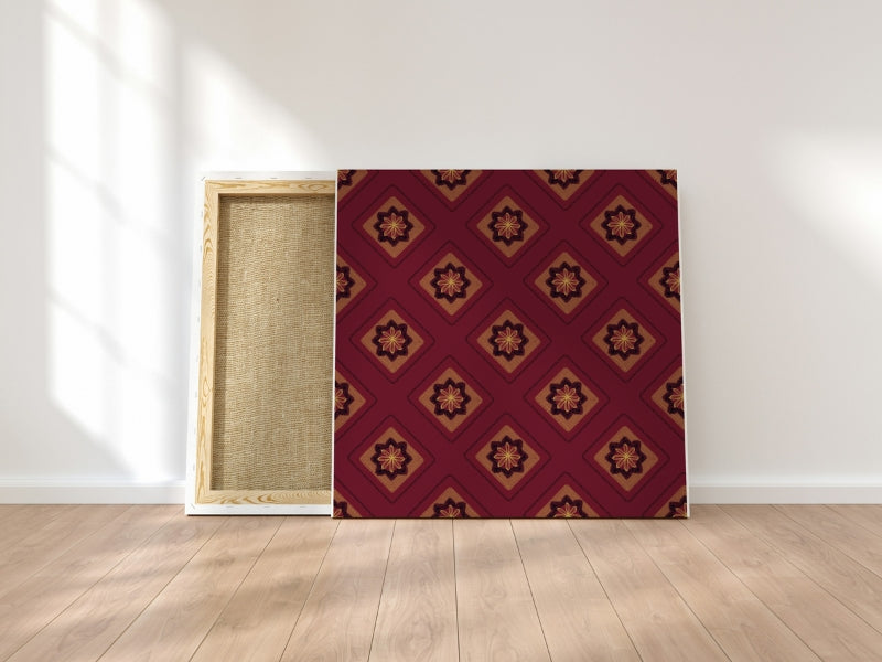 Regal Maroon Embroidery Floral Granny Squares Print
