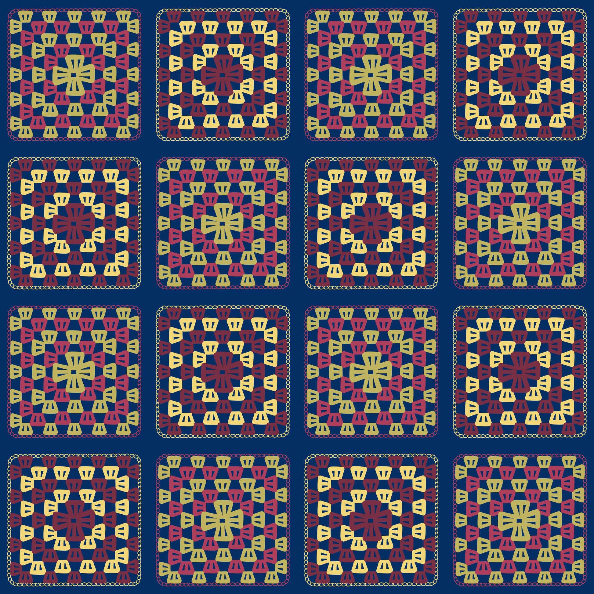 Regal Patchwork Granny Squares Print