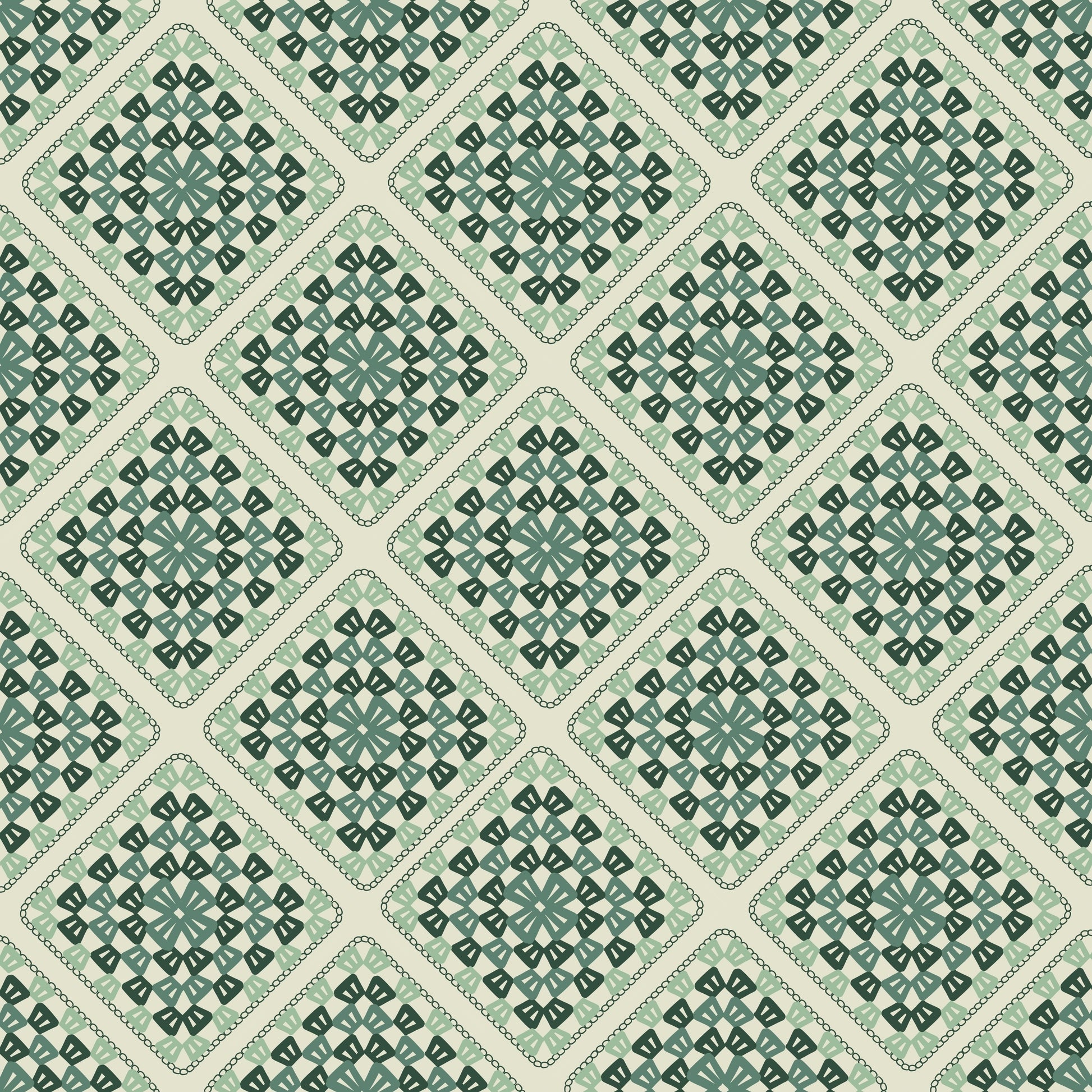 Sage Green Lattice Granny Square Seamless Print
