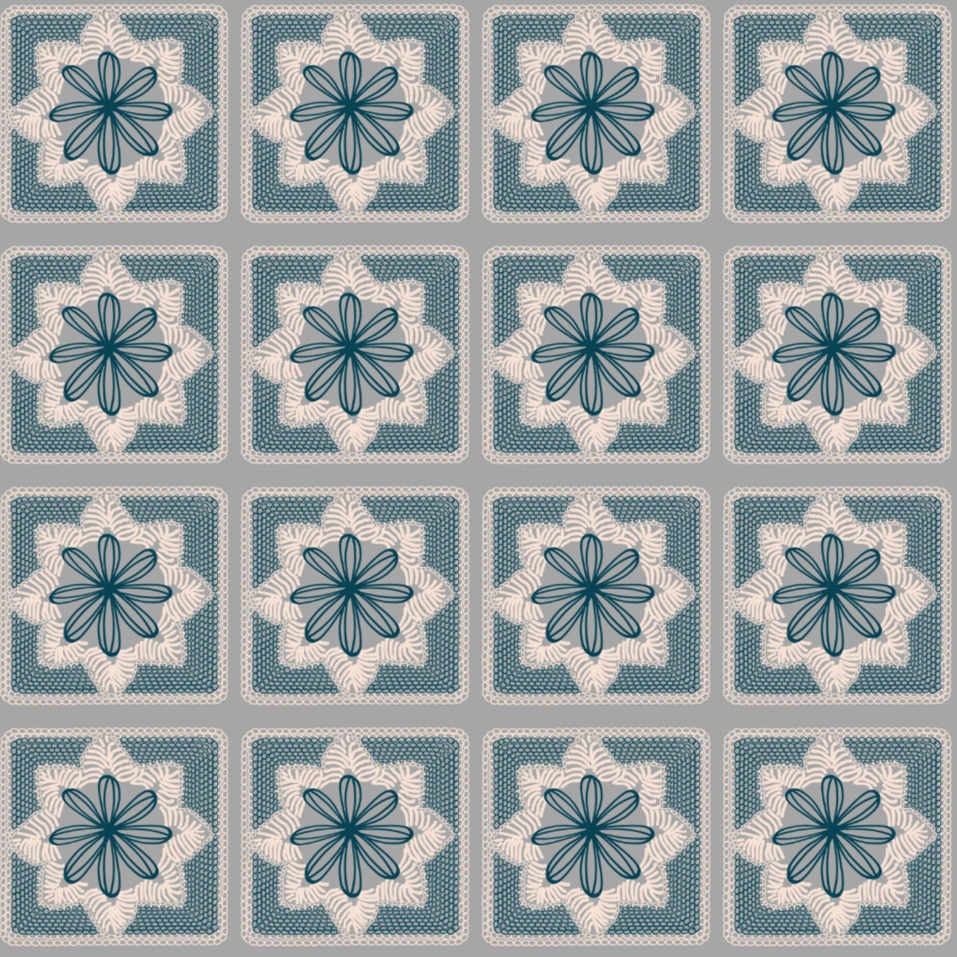 Silver Azure Floral Granny Squares Print