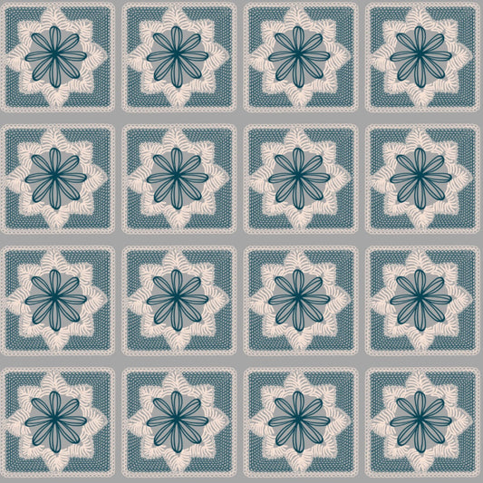 Silver Azure Floral Granny Squares Print