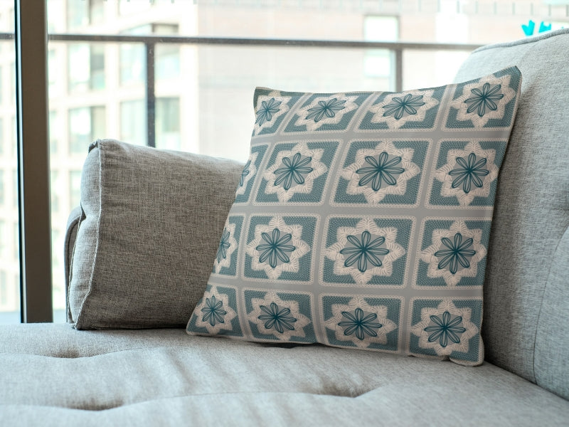 Silver Azure Floral Granny Squares Print