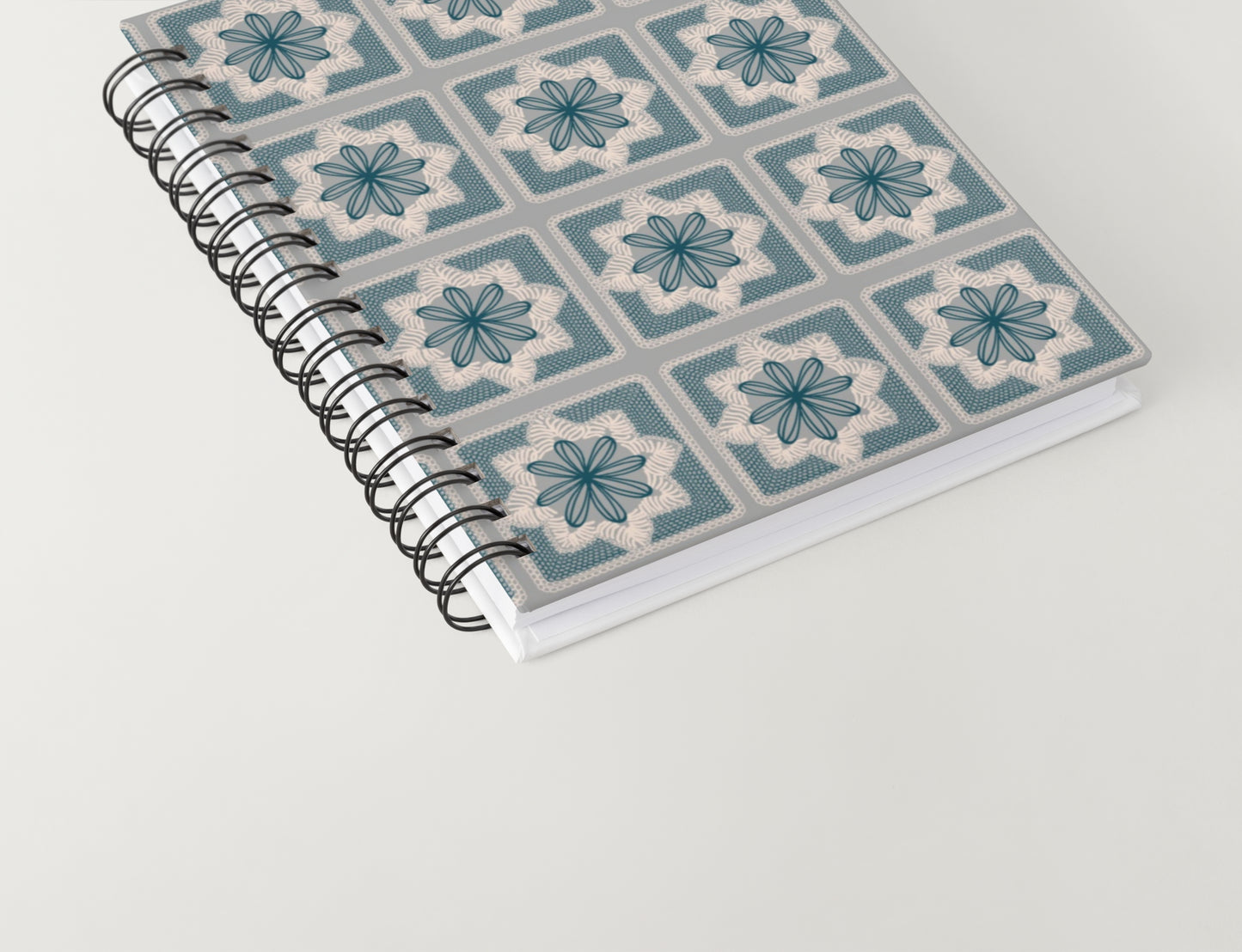 Silver Azure Floral Granny Squares Print
