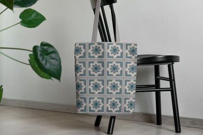 Silver Azure Floral Granny Squares Print
