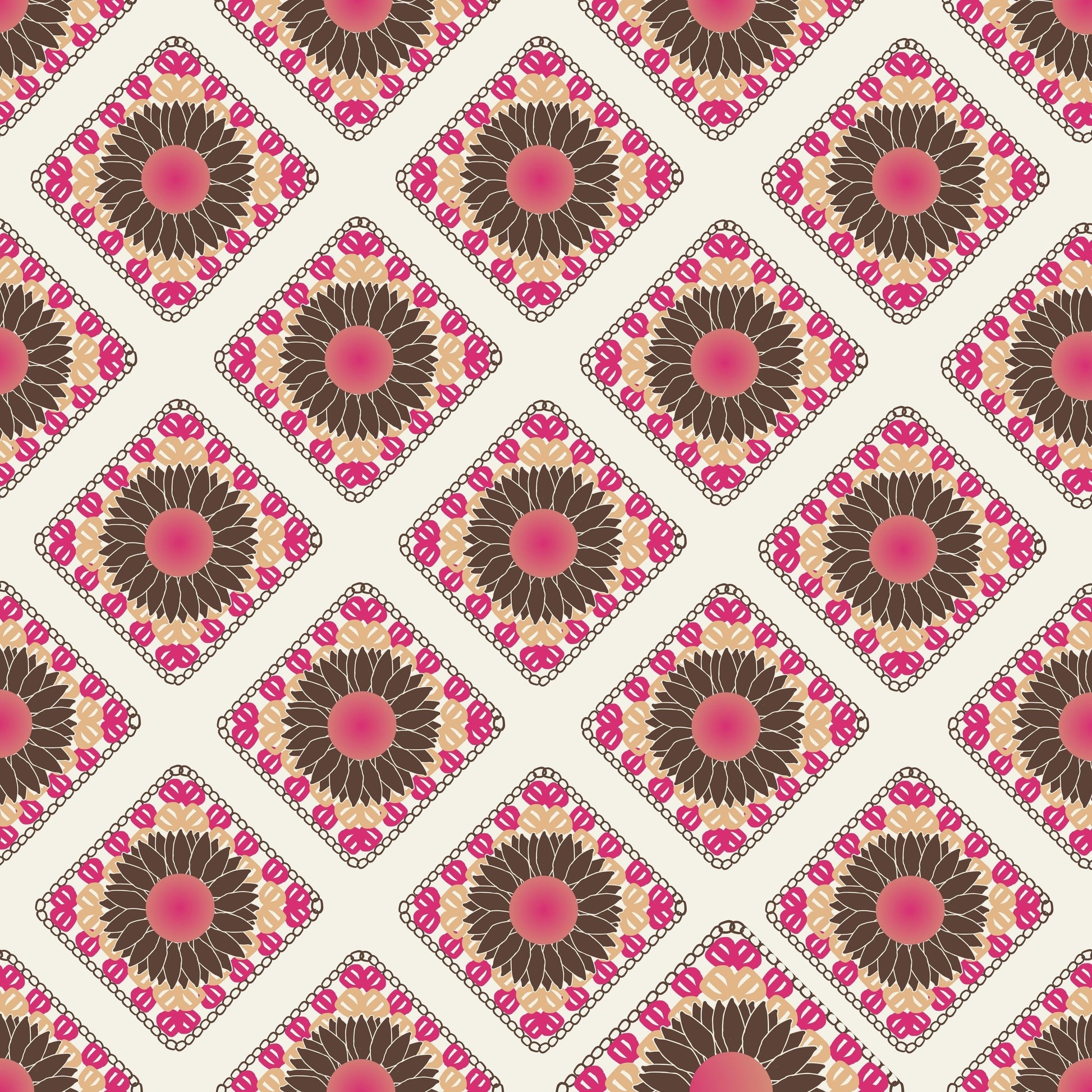Spring Sunflowers Floral Granny Squares Seamless Print