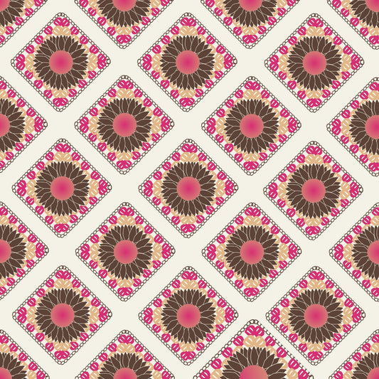 Spring Sunflowers Floral Granny Squares Seamless Print