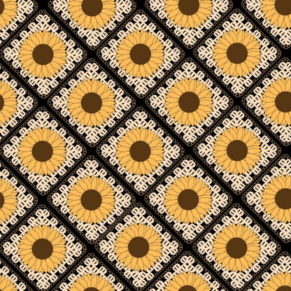 Sunflower Bloom Floral Granny Squares Seamless Print
