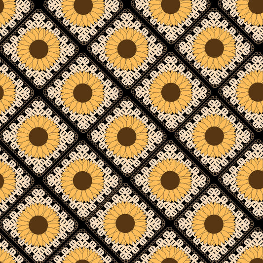 Sunflower Bloom Floral Granny Squares Seamless Print
