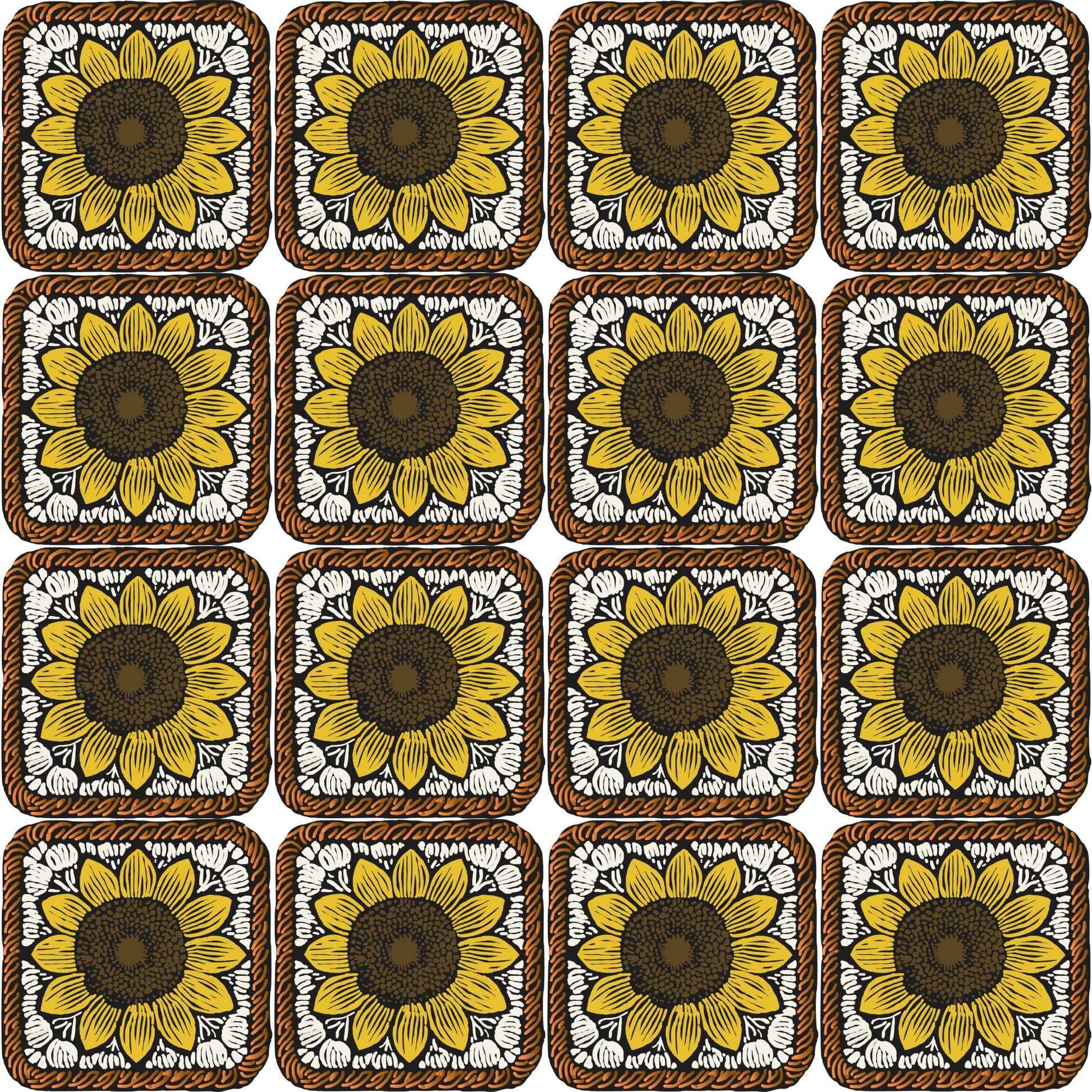Sunflower Crochet Charm Floral Granny Squares Seamless Print