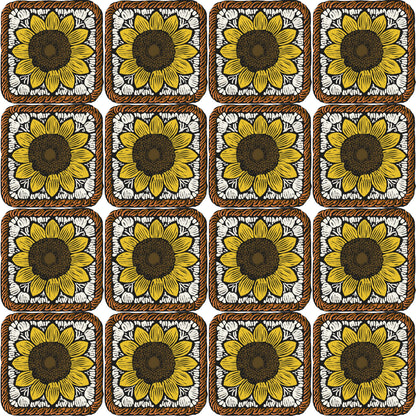 Sunflower Crochet Charm Floral Granny Squares Seamless Print