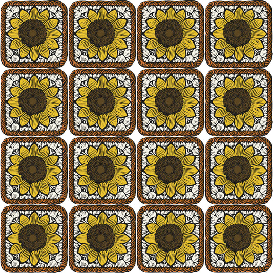 Sunflower Crochet Charm Floral Granny Squares Seamless Print