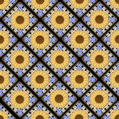 Sunflower Dreams Floral Granny Squares Seamless Print

