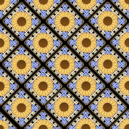 Sunflower Dreams Floral Granny Squares Seamless Print
