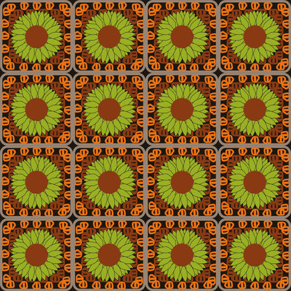 Sunflower Summertime Bloom  Floral Granny Circles Seamless Print