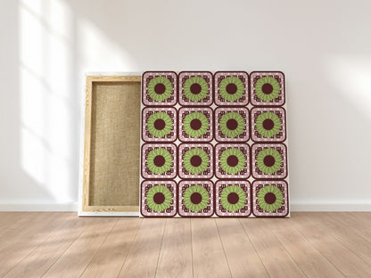 Sunflowers Cherry Olive Granny Squares Floral Print