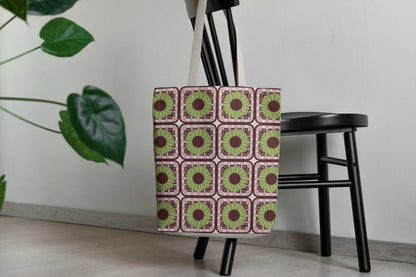 Sunflowers Cherry Olive Granny Squares Floral Print