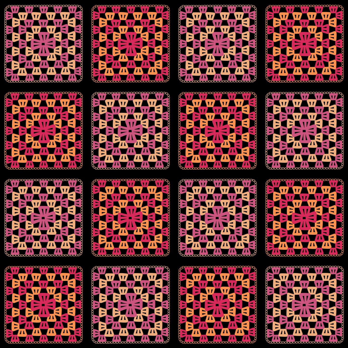 Sunset Tiles Granny Squares Print
