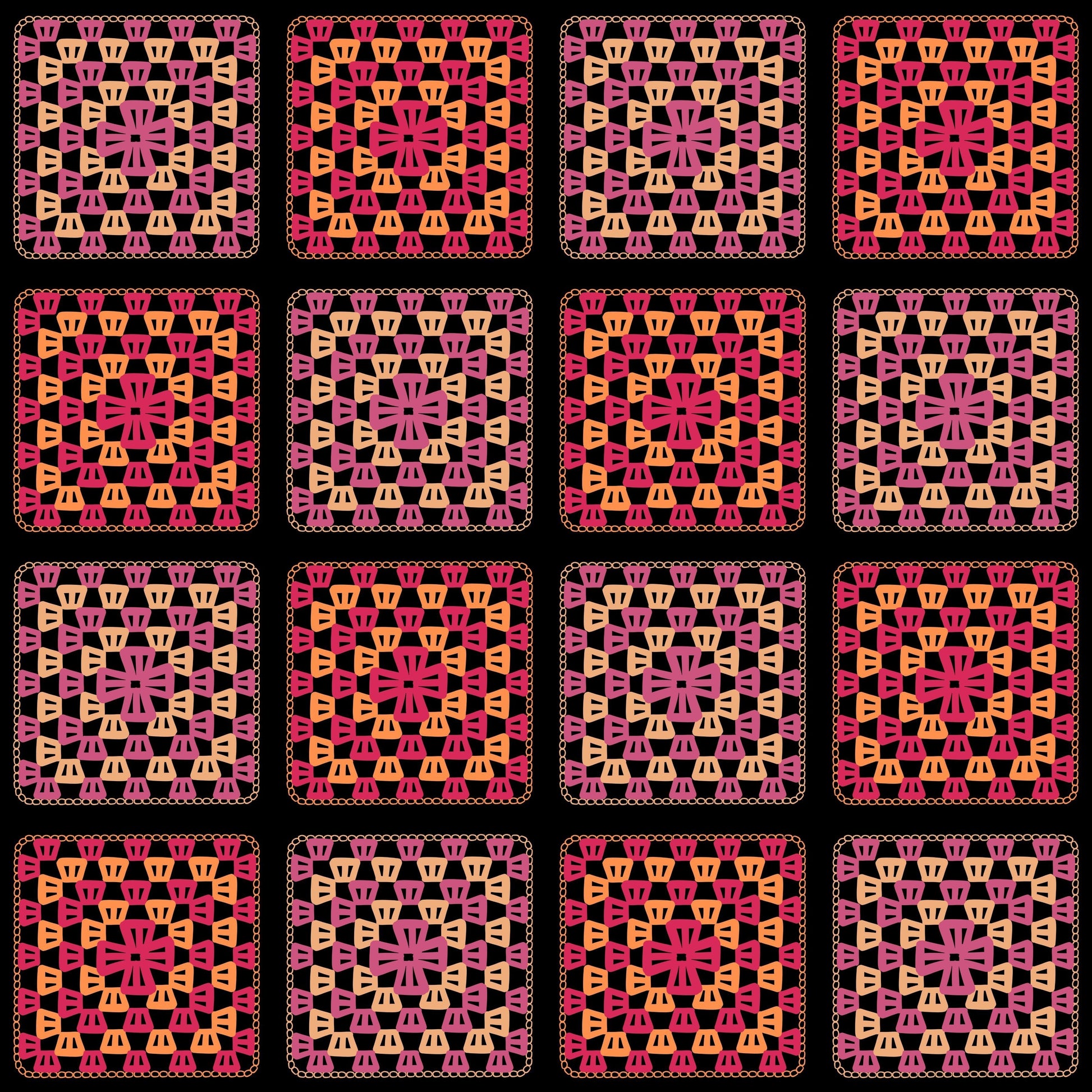 Sunset Tiles Granny Squares Print