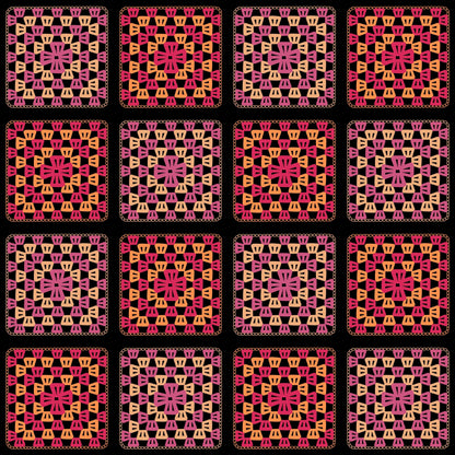 Sunset Tiles Granny Squares Print