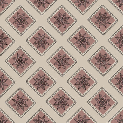Taupe Blush Embroidery  Floral Granny Squares Print