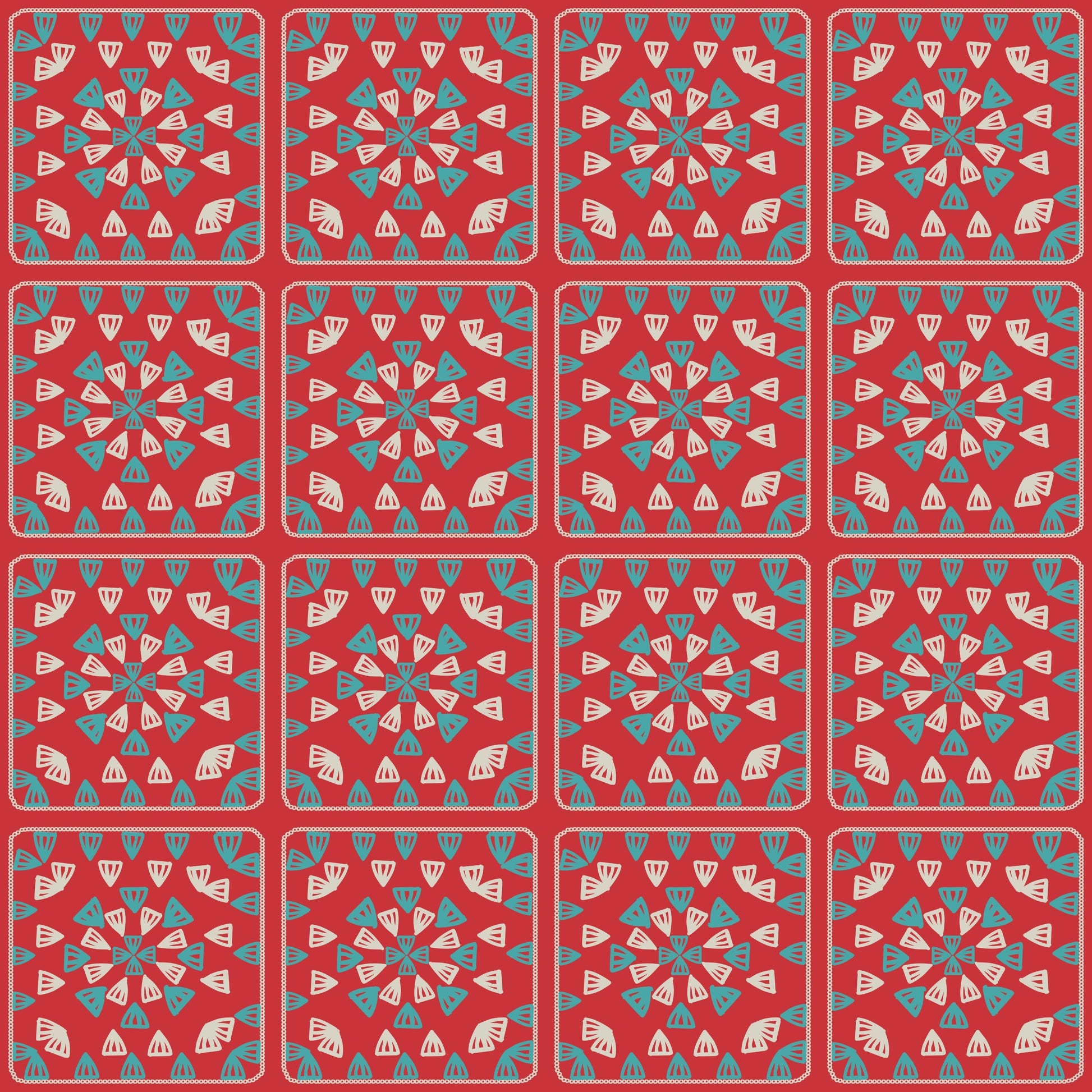 Teal Flame Granny Squares Print