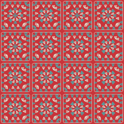 Teal Flame Granny Squares Print