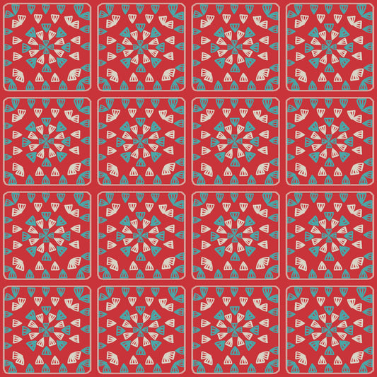 Teal Flame Granny Squares Print