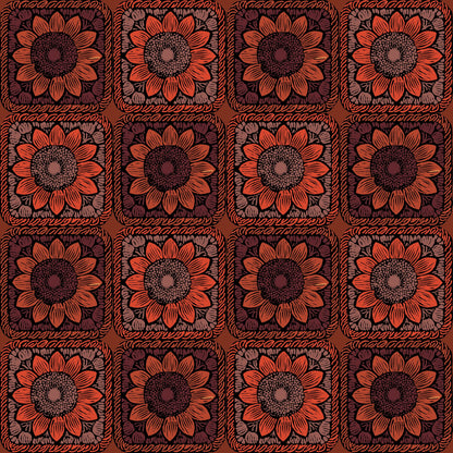 Terracotta Bloom  Sunflowers Floral Granny Squares Seamless Print 
