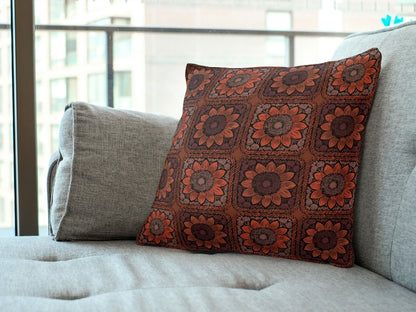 Terracotta Bloom Sunflowers Floral Granny Squares Seamless Print 
