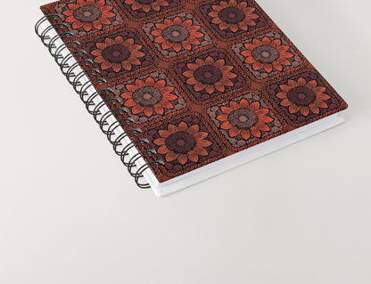 Terracotta Bloom Sunflowers Floral Granny Squares Seamless Print 
