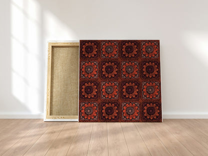 Terracotta Bloom  Sunflowers Floral Granny Squares Seamless Print 
