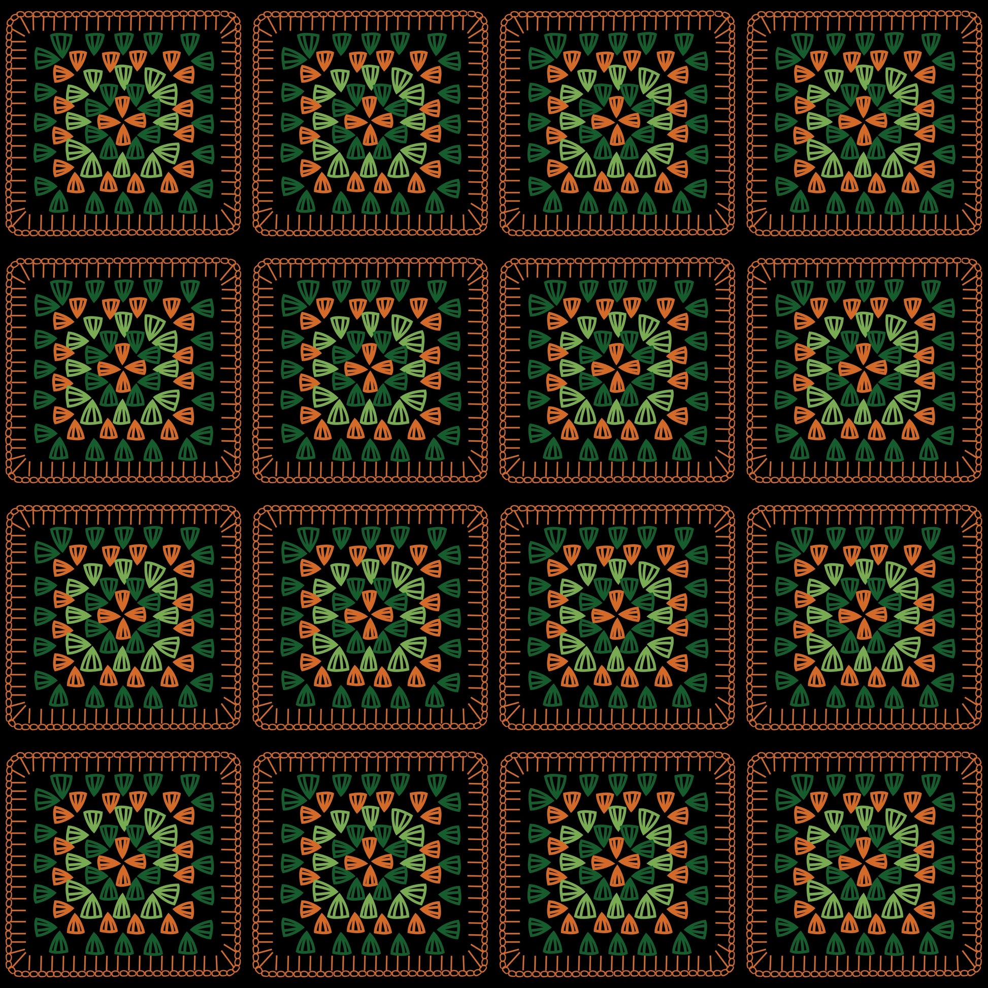 Terracotta Whirl Embroidery Granny Squares Print