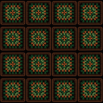 Terracotta Whirl Embroidery Granny Squares Print