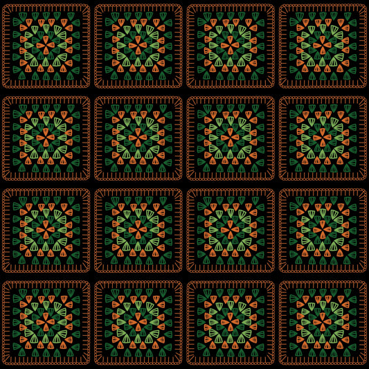 Terracotta Whirl Embroidery Granny Squares Print