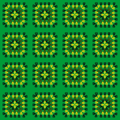Tropical Forest Green Granny Squares Seamless Print 
