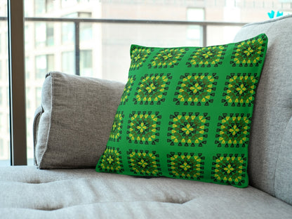 Tropical Forest Green Granny Squares Seamless Print 
