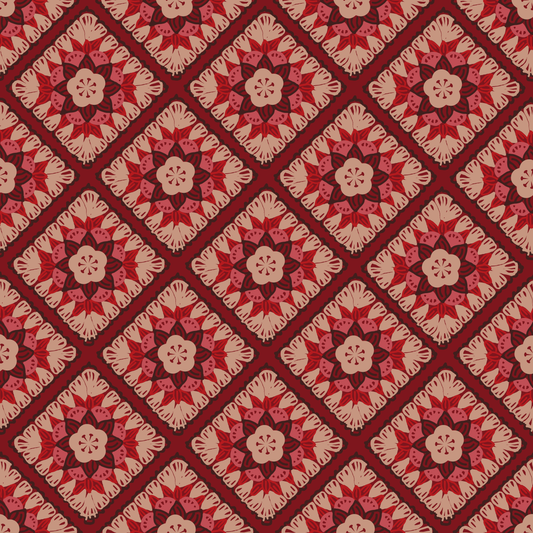 Velvet Rose Granny Squares Floral Seamless Print